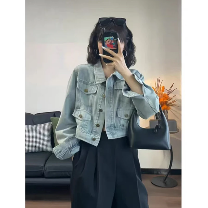 小个子蓝色牛仔外套春新款短款爆款气质上衣时尚休闲女装 1724