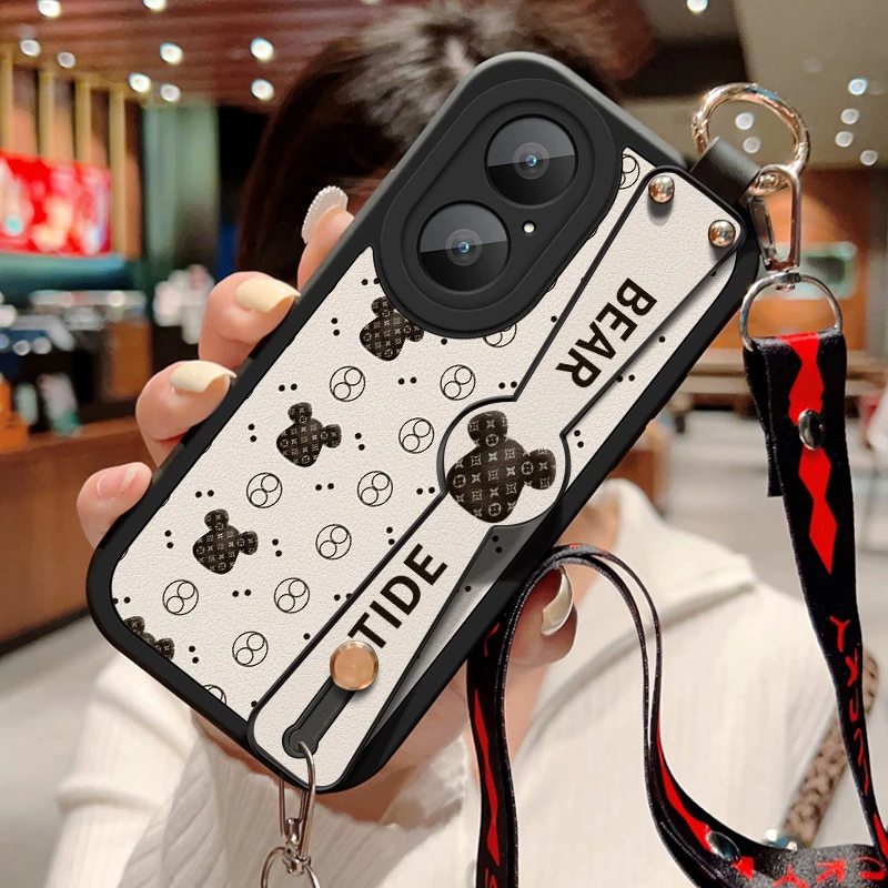 适用华为畅享80手机壳女款格子小熊斜挎挂绳JUY-AL00全包防摔新款