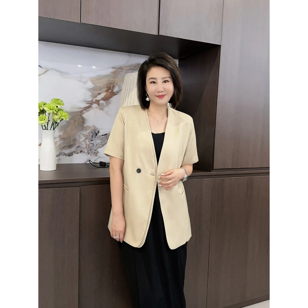 微胖女装【女王法则】夏季新款西装外套短袖百搭廓形西服2556