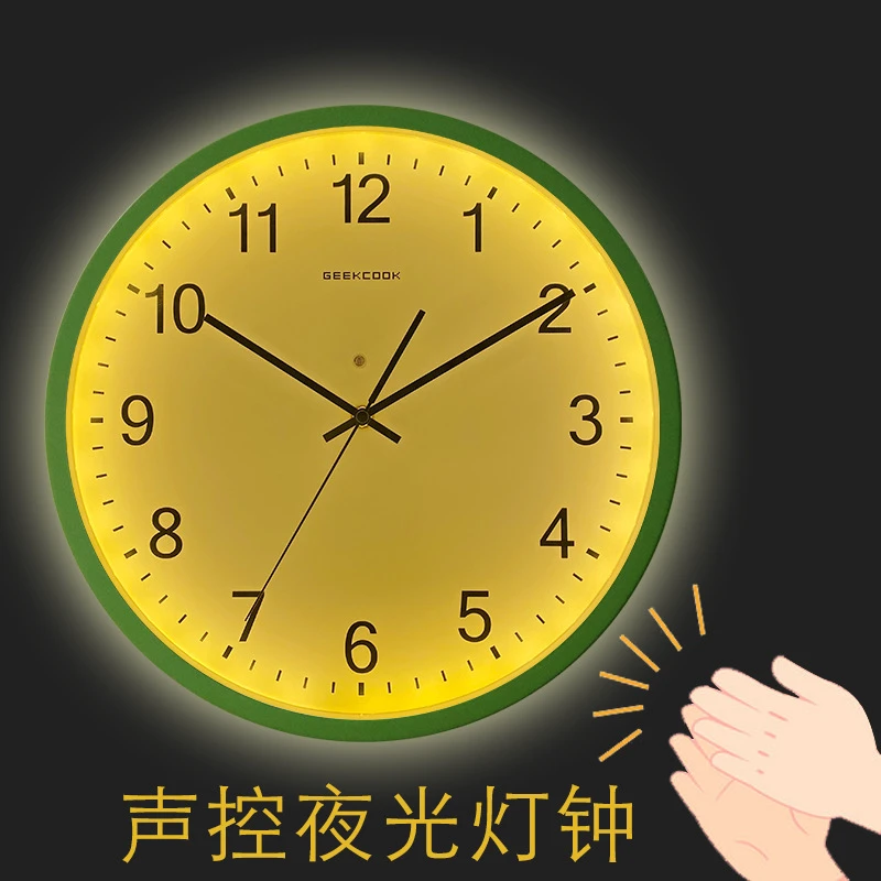 2025新品智能感应声控LED夜光挂钟简约创意家居金属钟表灯静音