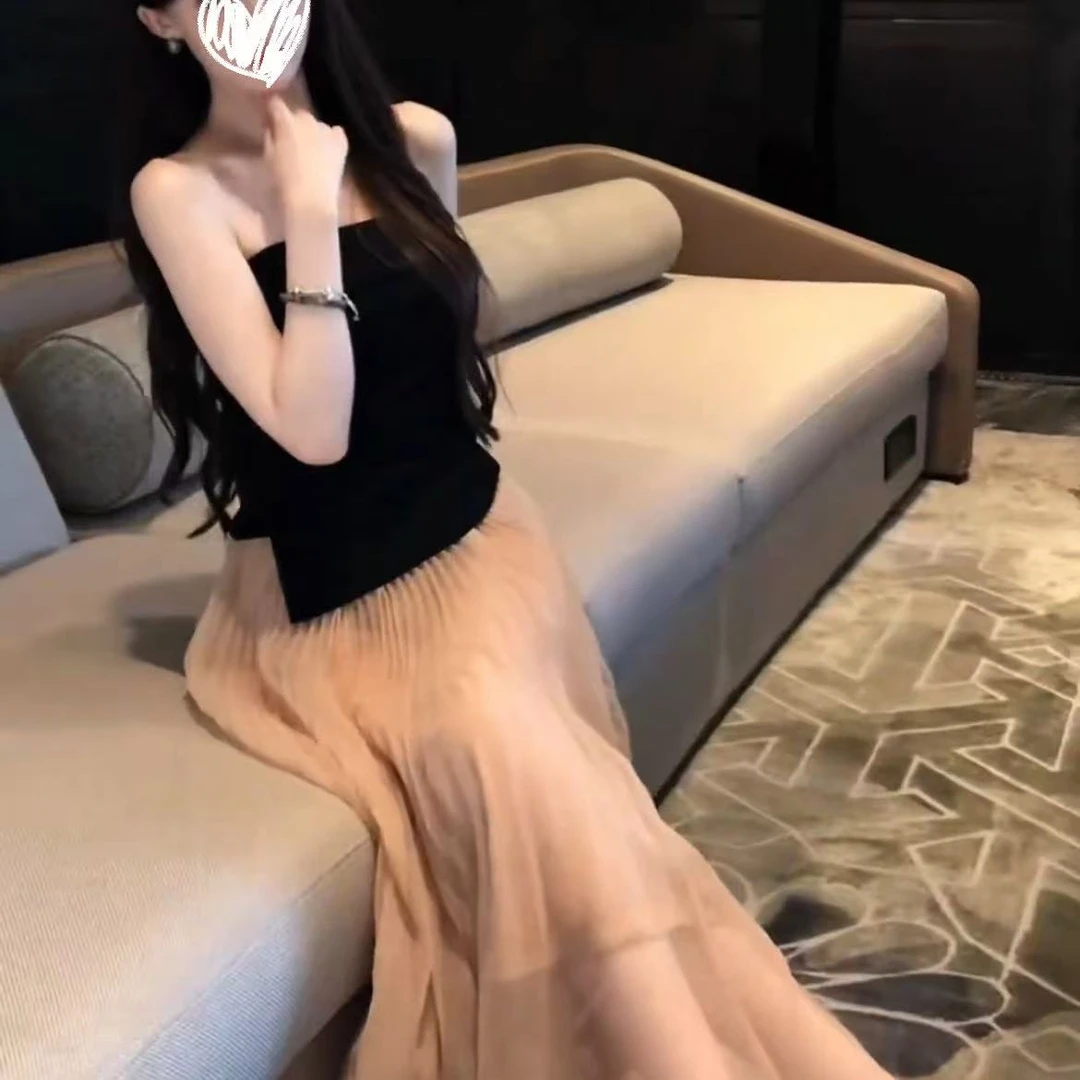 纯欲性感辣妹气质抹胸上衣女夏季新款气质高腰显瘦半身长裙两件套