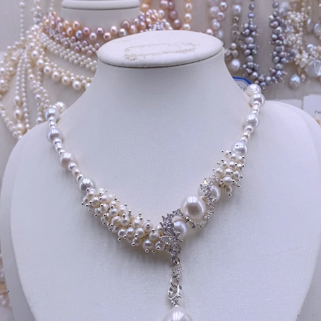 银S925镶嵌耳饰淡水珍珠项链