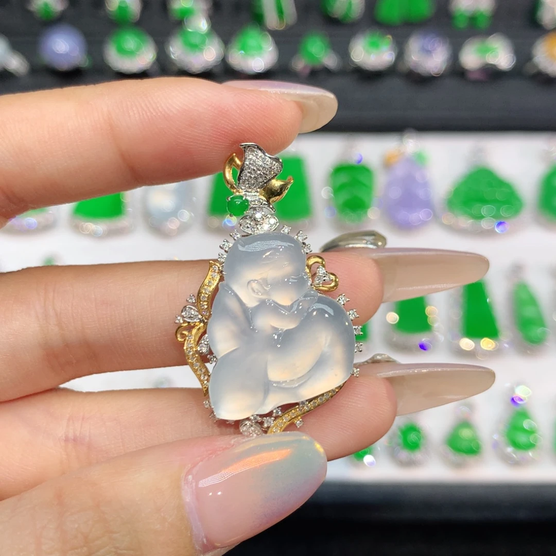 翡翠18K金镶嵌吊坠(不含链)