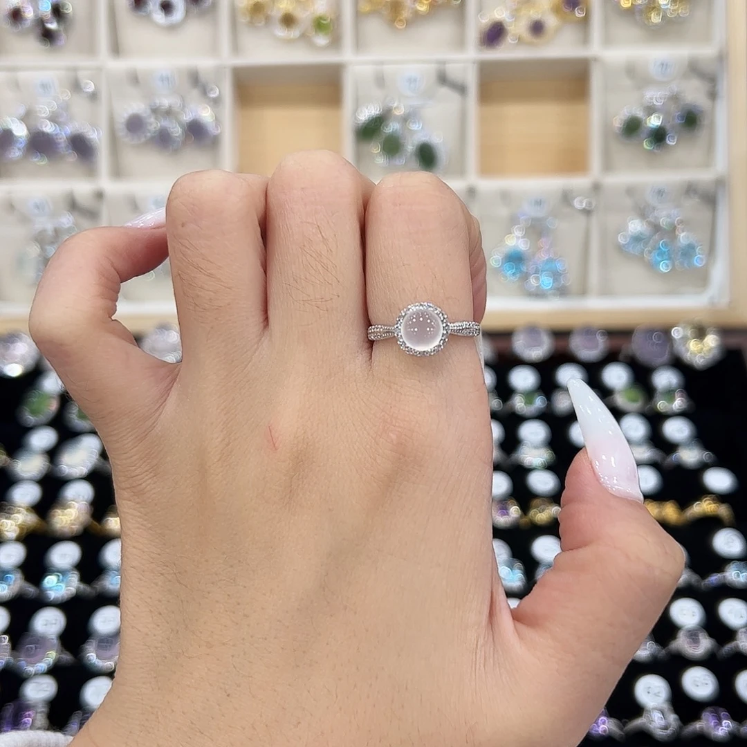 半****蛇纹石玉银S925镶嵌戒指