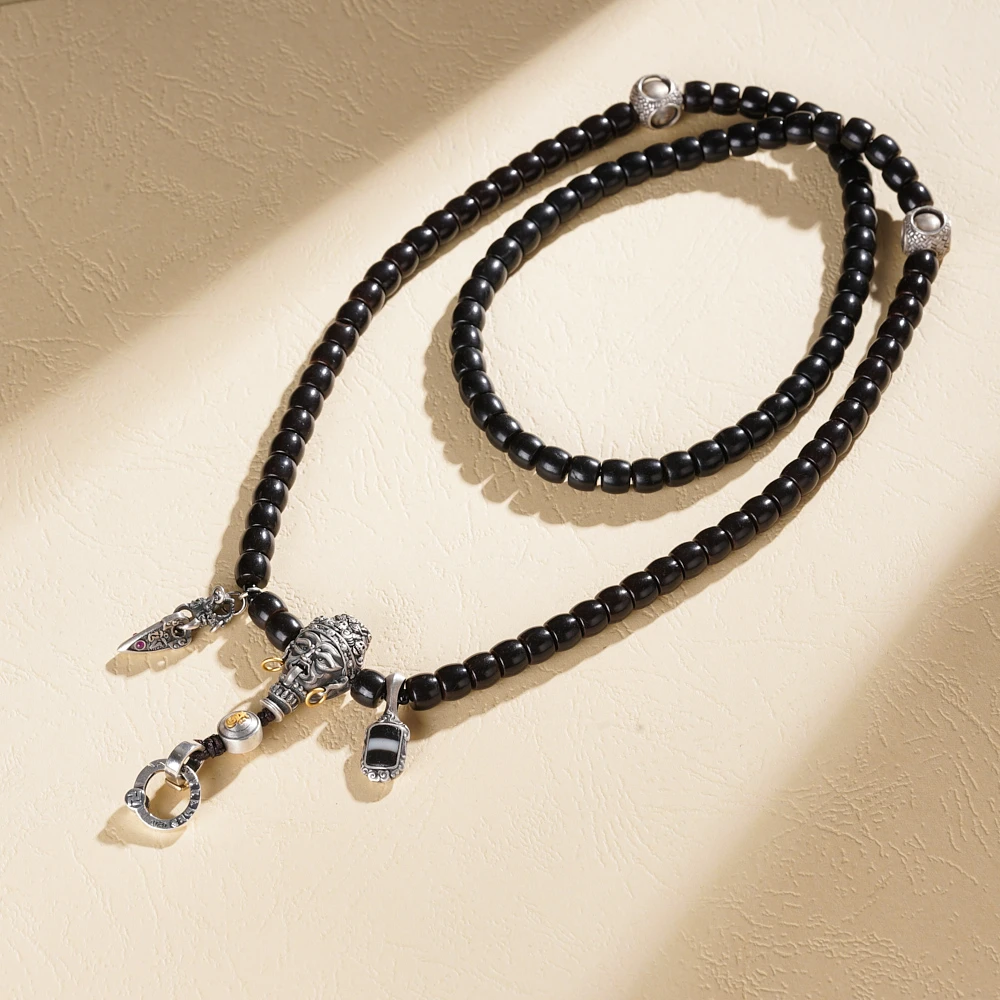 吊坠925银 云丹拉姆丨扎基银镶三通复古万能链项链毛衣链银色