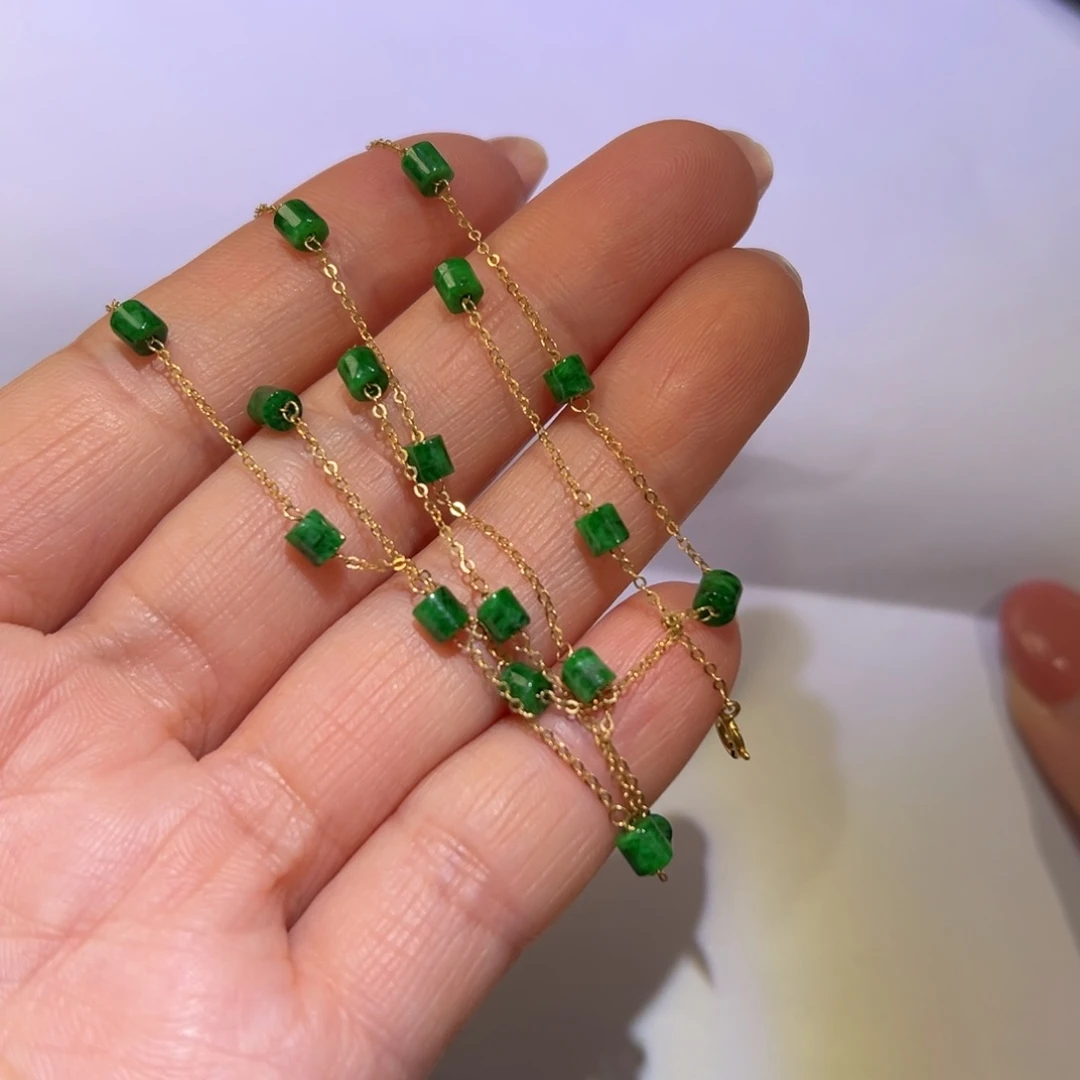 翡翠颈饰18K金镶嵌满天星