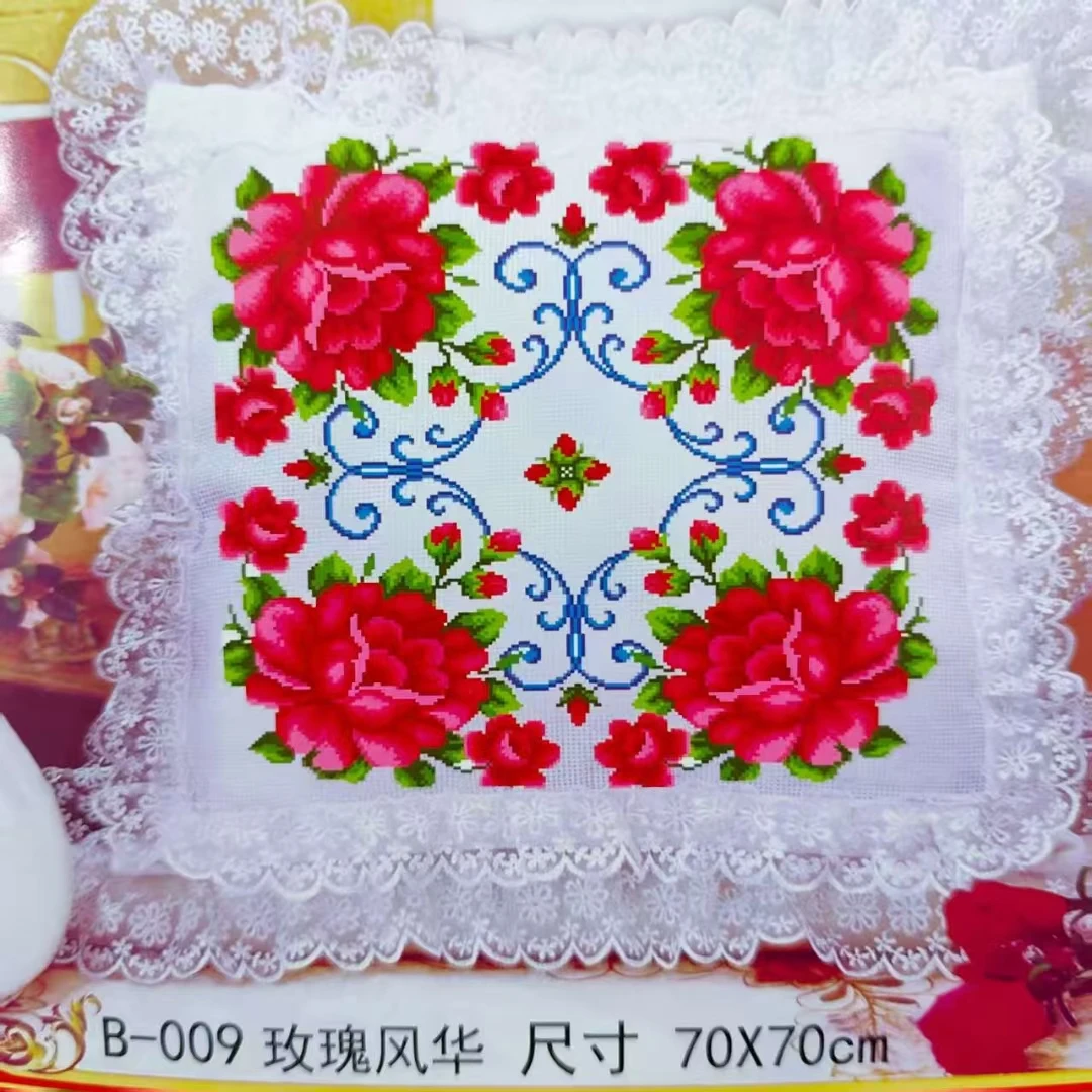 新款印花十字绣手工刺绣70X70cm枕套适用于卧室沙发车载