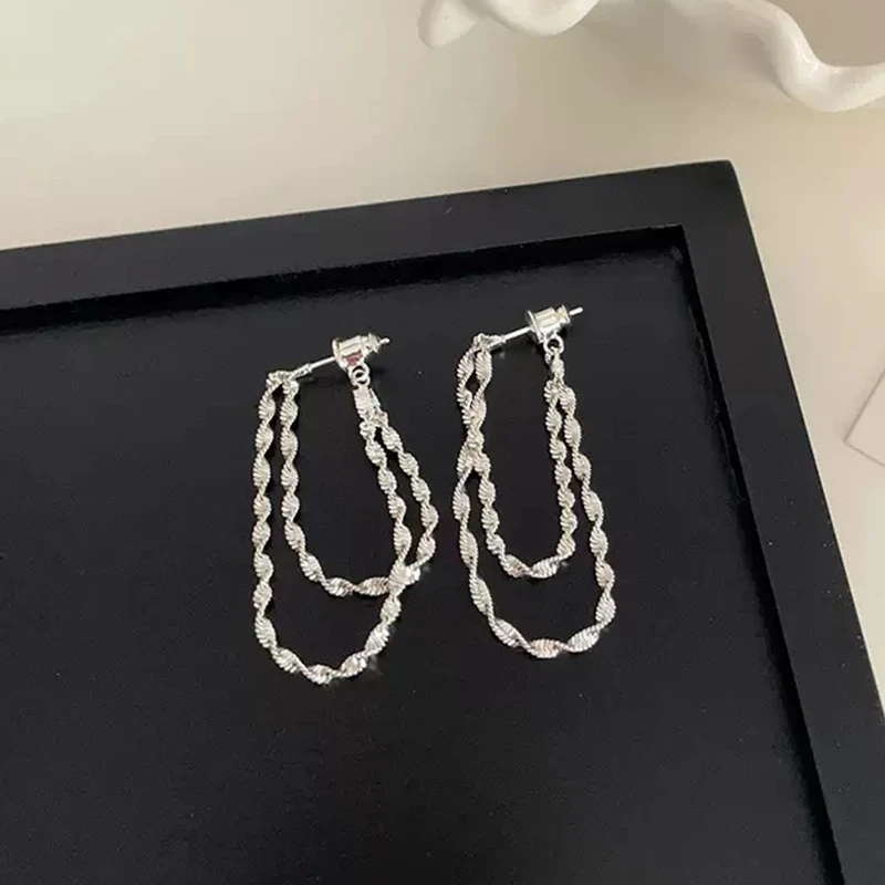 合金耳饰 银色链条流苏耳环女气质个性超仙朋克风长款法式耳饰