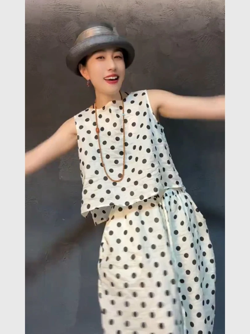 巨好看的夏日套装女2025新款一整套老钱风波点百搭背心裤子两件套