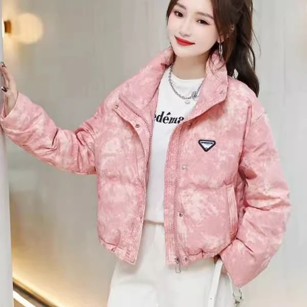 今年流行爆款粉色立领高腰短款面包棉服女冬季新款休闲外套百搭潮
