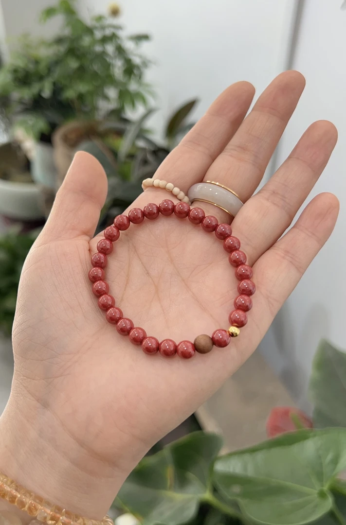 含辰砂工艺品【福气】天然辰砂正品男女款帝王砂单圈锦鲤手串