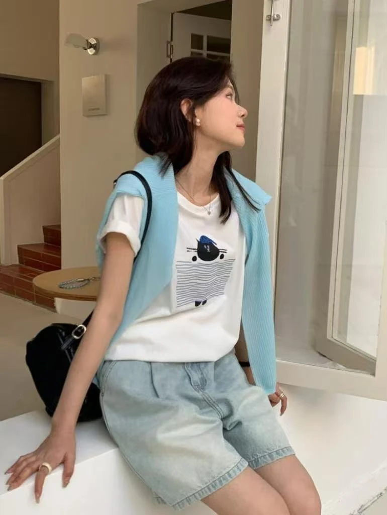 【被子小猫T】可爱卡通印花短袖T恤28769  衣长64