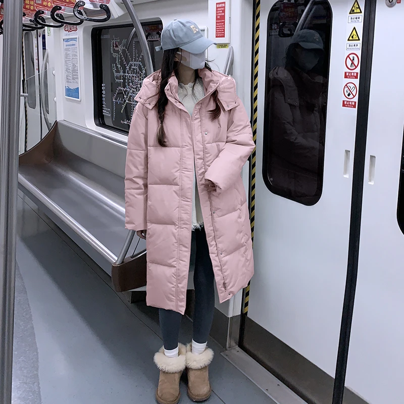 2025新长款连帽棉服冬季保暖百搭韩版加厚宽松棉袄外套