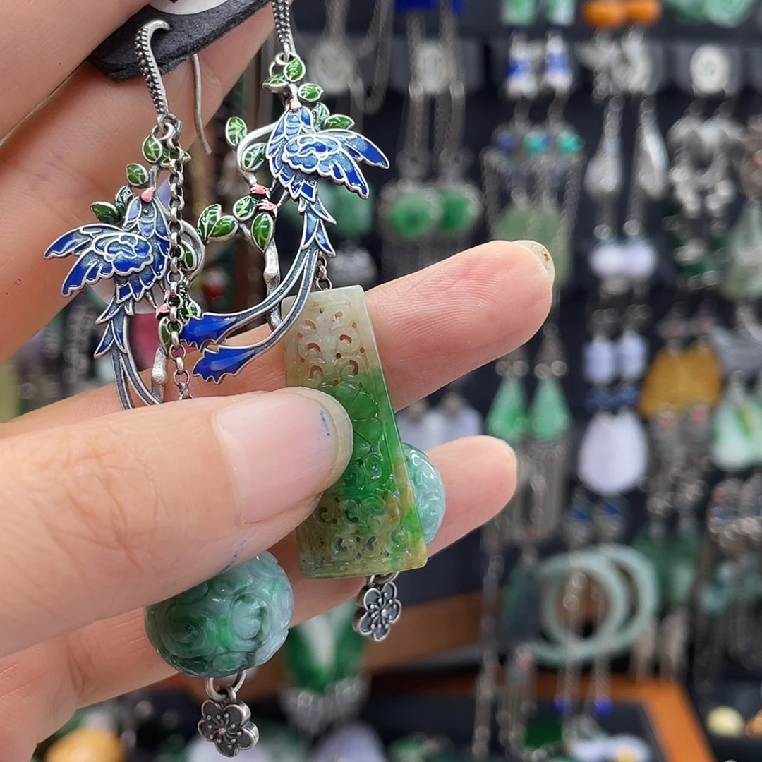 翡翠银S925镶嵌耳饰盈*784fghhh