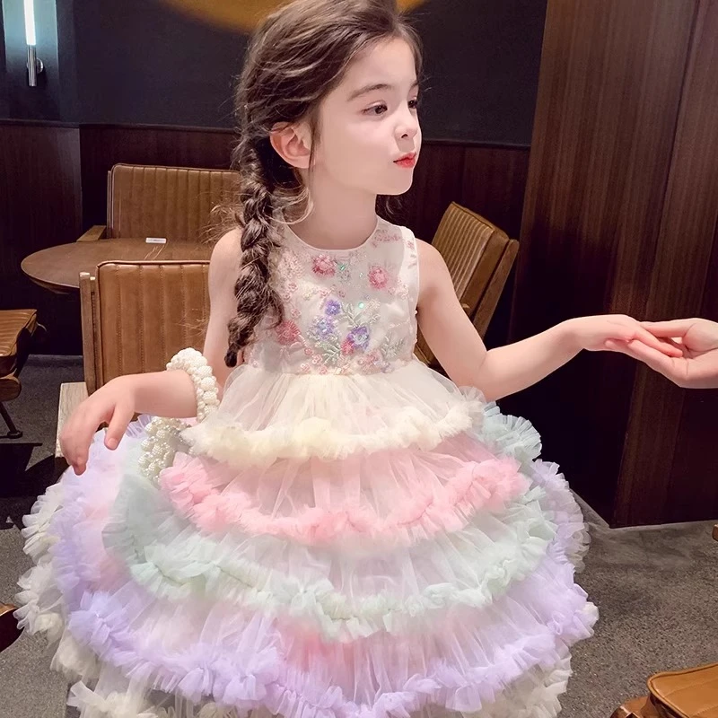 女童背心连衣裙2025夏季新款女孩洋气网纱蓬蓬裙子儿童公主裙超仙