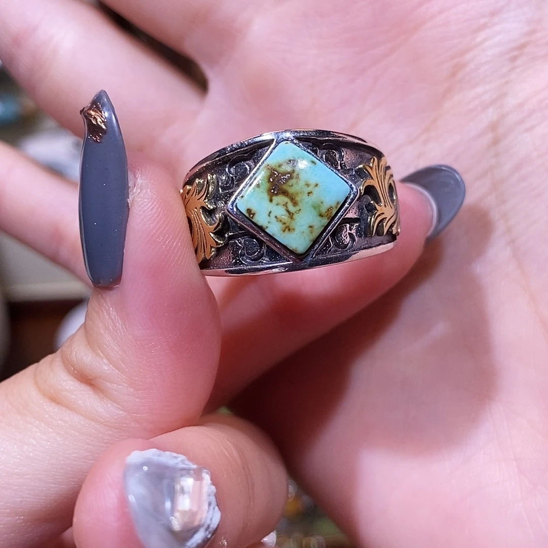 绿松石银S925镶嵌戒指