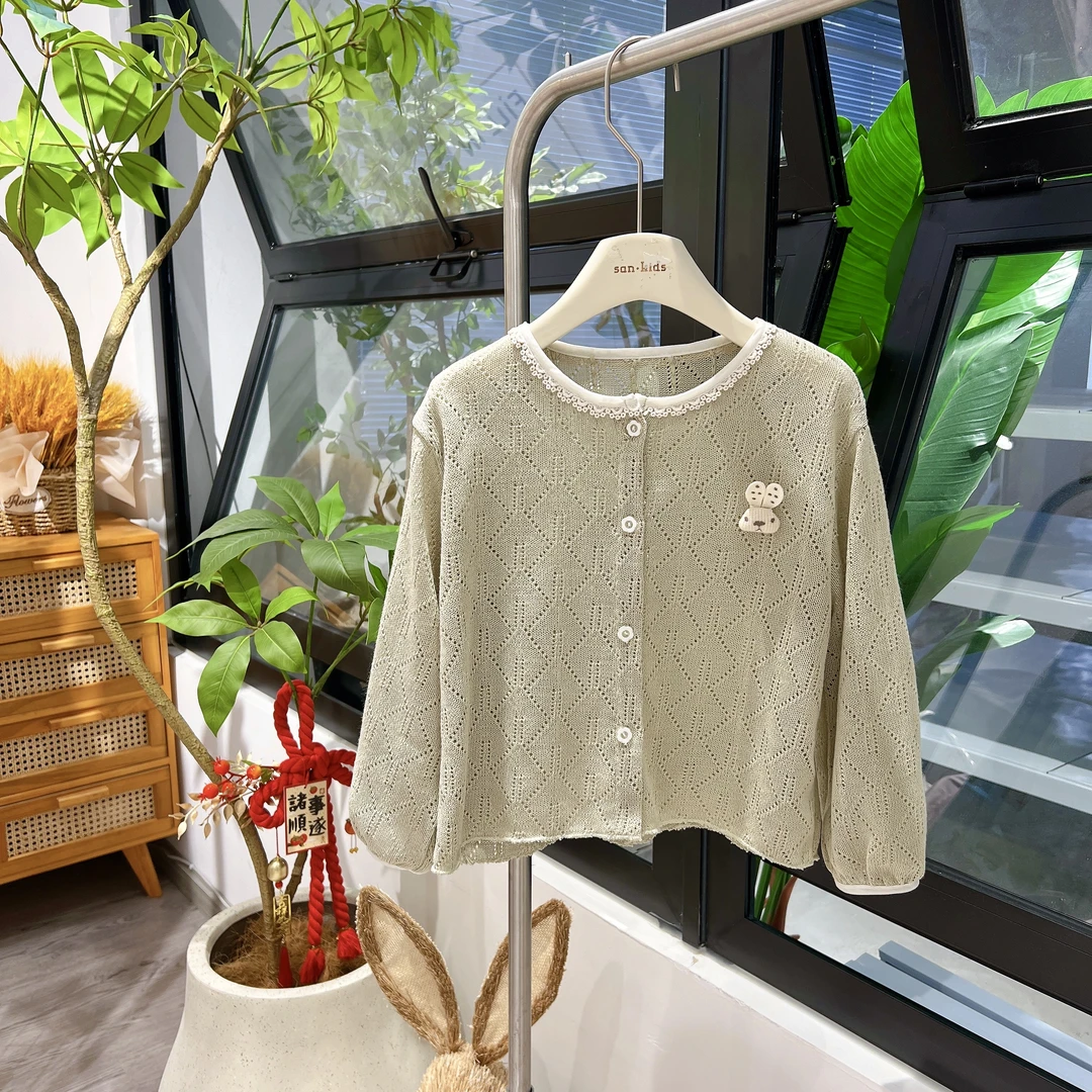 【开衫外套】25222（绿色）开衫 女童森系百搭 立体小兔子镂空 开衫