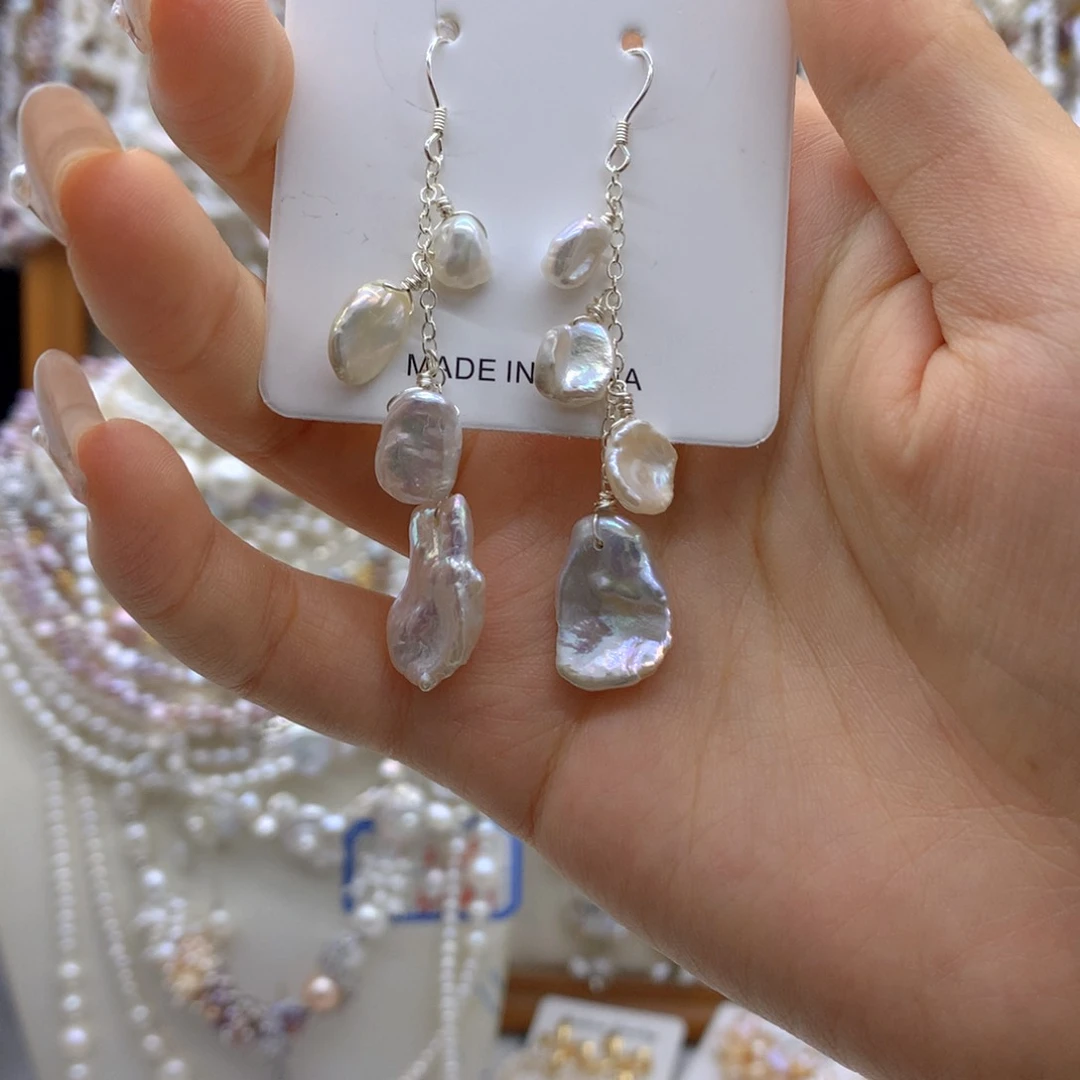 合金淡水珍珠耳饰