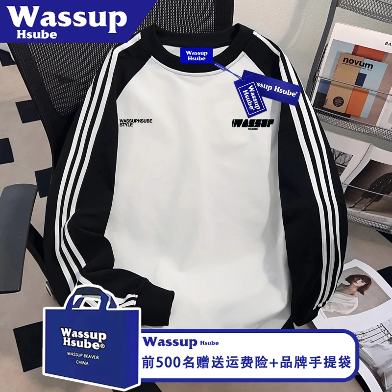 WASSUP HSUBE街头风简约字母印花上衣ins秋冬男女T恤100%纯棉长袖