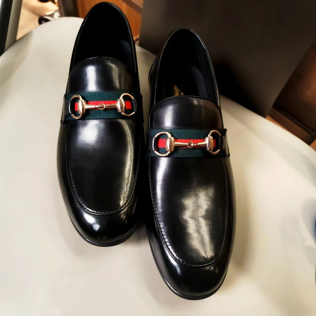 【头层牛皮】休闲男士透气商务乐福鞋皮鞋一脚蹬衔扣套脚真皮鞋9185