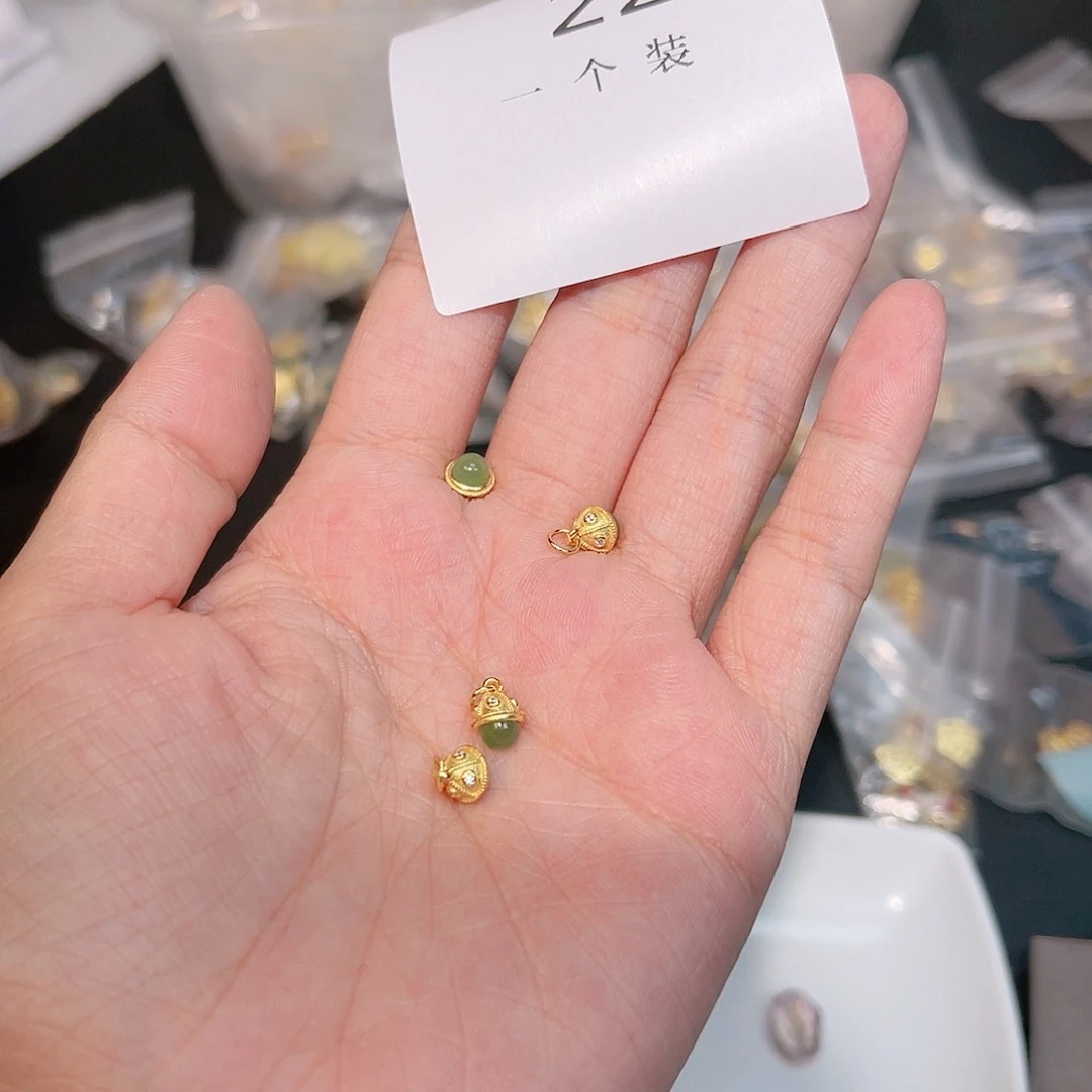 和田玉（碧玉）珠宝半成品银S925镀金镶嵌222