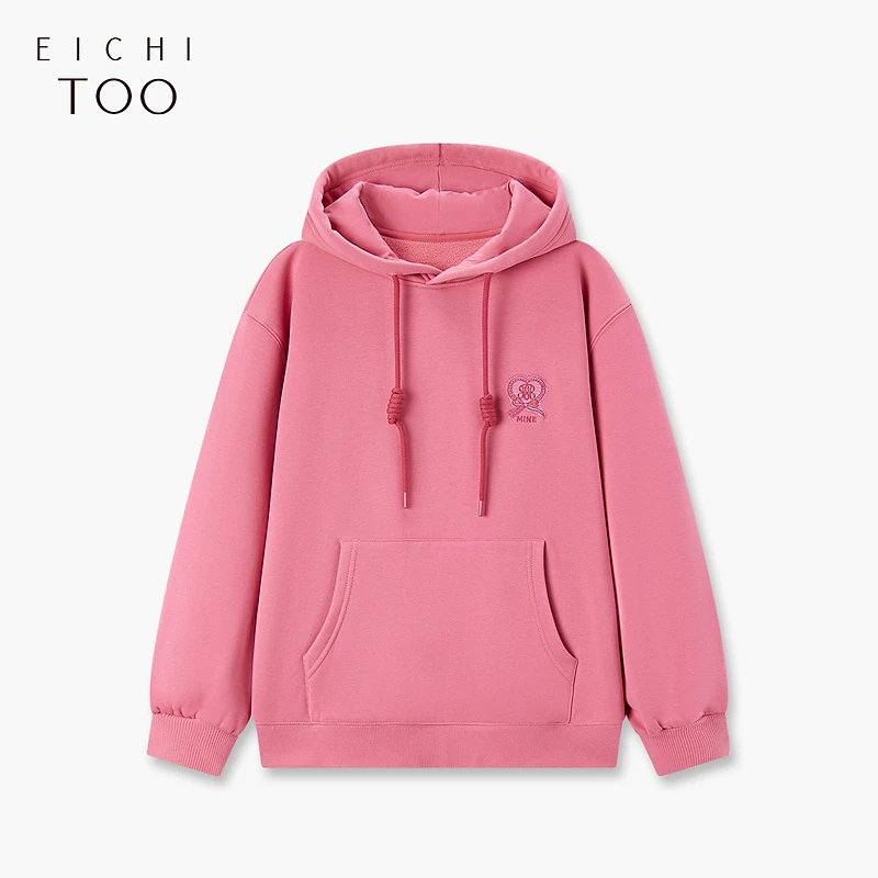 爱居兔冬季时尚绣花玫红色加绒连帽卫衣ENZWJ4N013A