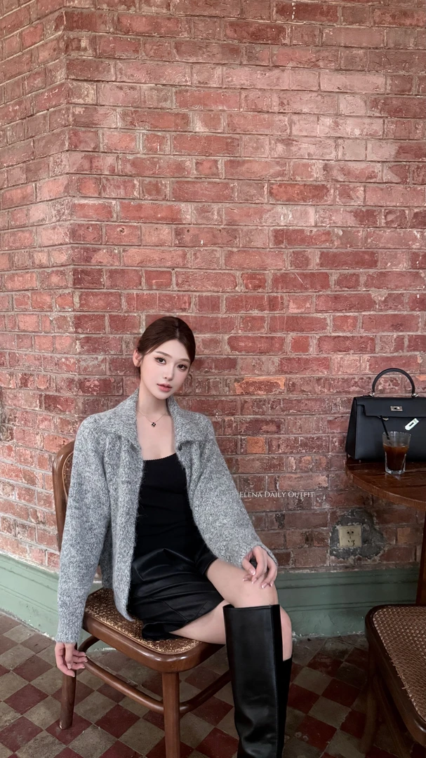 Elenastudio「温暖如初」羊毛混纺百搭高智慵懒高领翻领毛衣CF6297