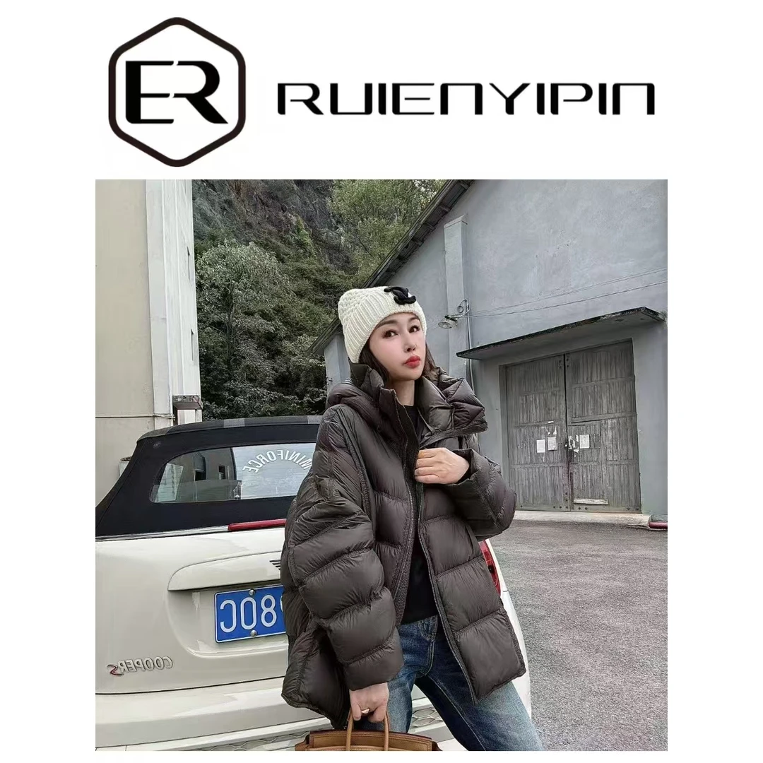 7758#【炫妈】90白鸭连帽中长款羽绒服 设计时尚休闲女装