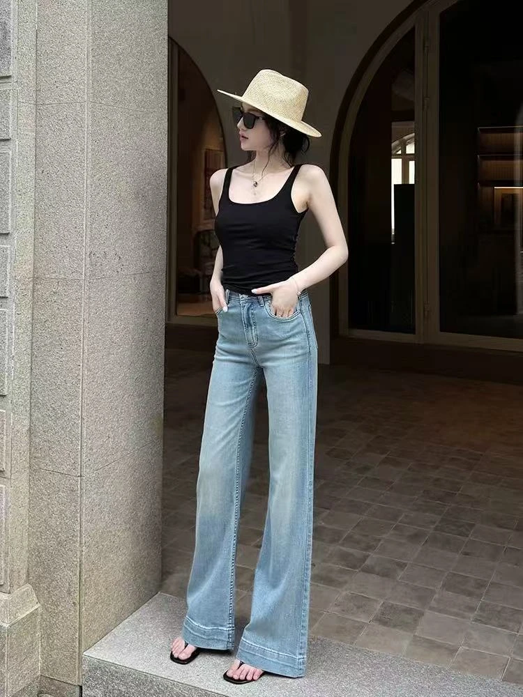 2007#时尚高腰百搭气质微喇牛仔裤【B5-2】