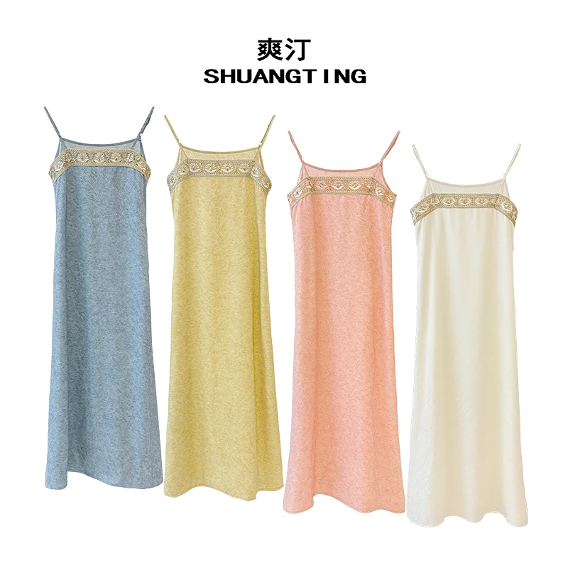 Jokara/丘可儿【旷野】新中式吊带抹胸长款修身气质纯色薄款长裙