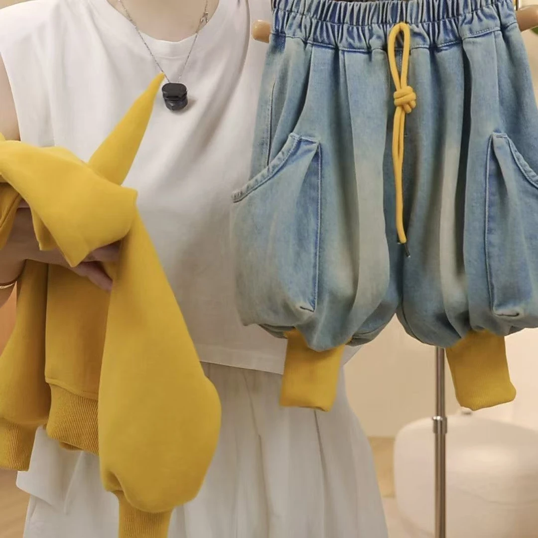 童装秋季套装儿童牛角连帽卫衣宝宝韩版洋气牛仔裤两件套潮