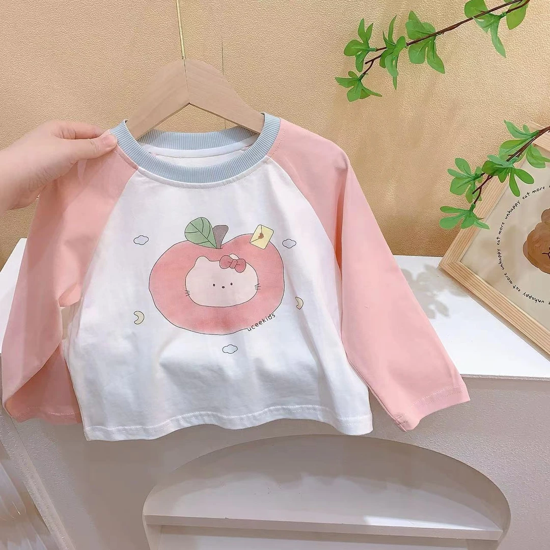 女童粉色卡通A类百百棉上衣（YX-262071-春秋）