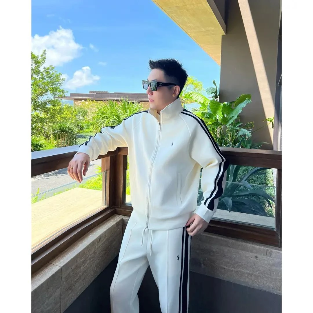 条纹织带运动两件套男士秋季潮流百搭青年痞帅立领外套直筒裤套装