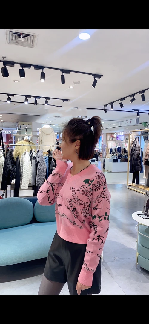 V领洋气减龄印花毛衫时尚百搭针织衫女装