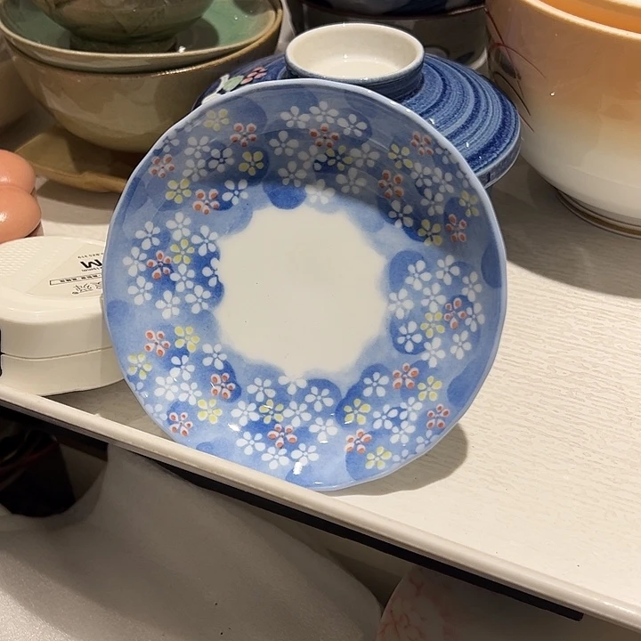 小***雪瓷蓝色圈小碎花盘一个