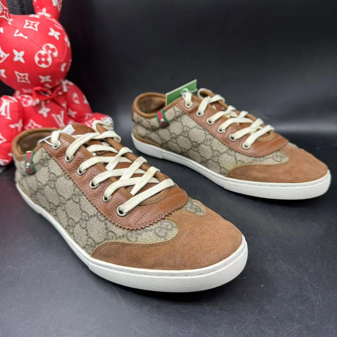 95新 GUCCI/古驰 【AO福利】42欧码 男士棕色休闲德训板鞋ao612