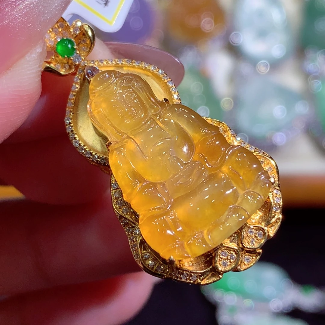 翡翠18K金镶嵌吊坠(不含链)