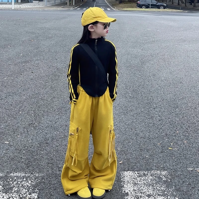 2025常规休闲风女童中大童春秋套装宽松休闲外套束脚韩版运动套装