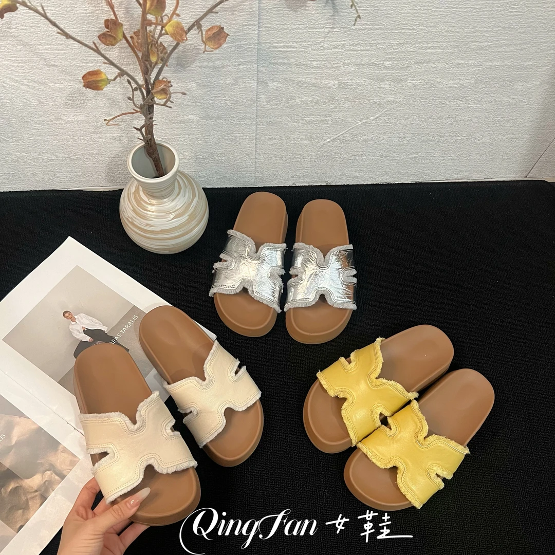 森系复古勃肯一字拖女夏2025新款流苏厚底外穿凉拖鞋休闲沙滩拖鞋