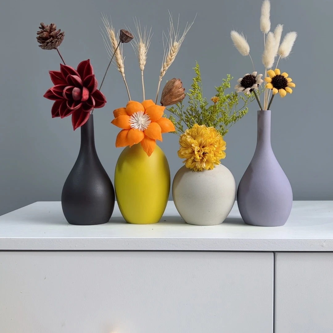 摆件陶瓷小花瓶摆件含花总高约20-30cm