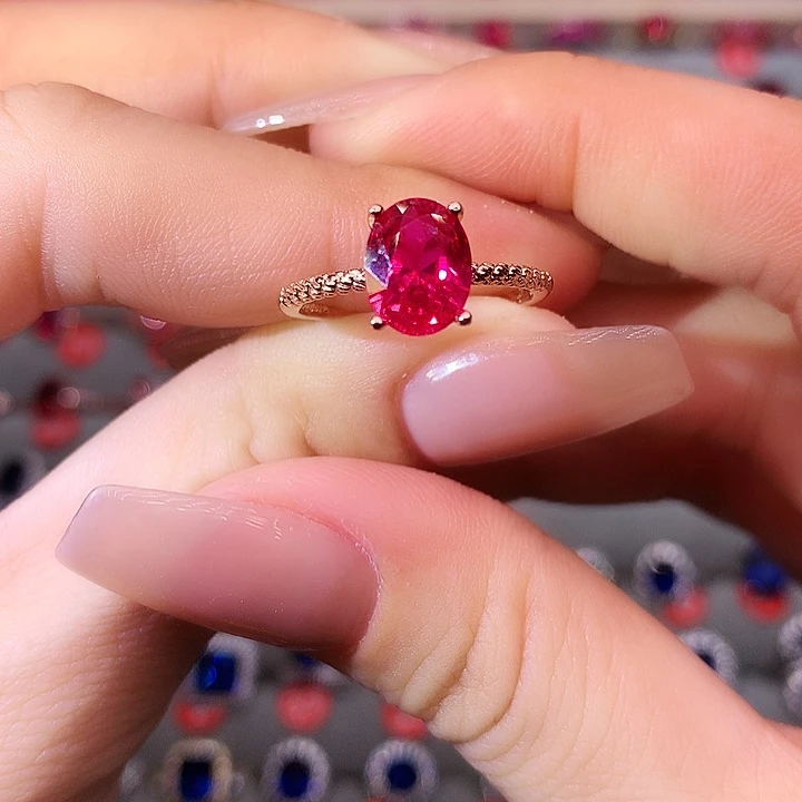 红宝石戒指银S925镶嵌