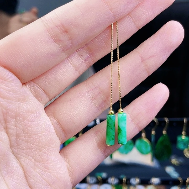 翡翠耳饰银S925镶嵌饰品