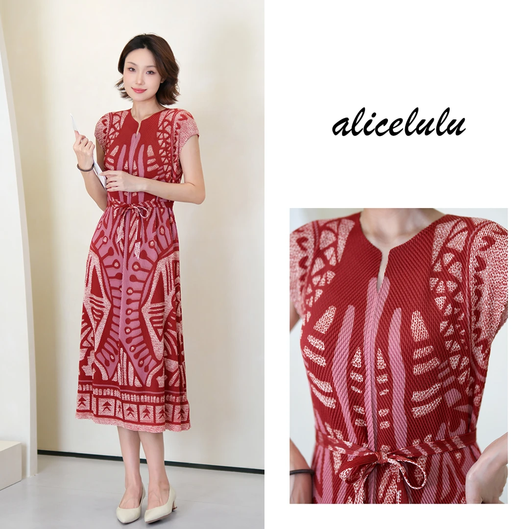 2 alicelulu 印花V领连衣裙女夏季新款设计感气质显瘦 S2143449E