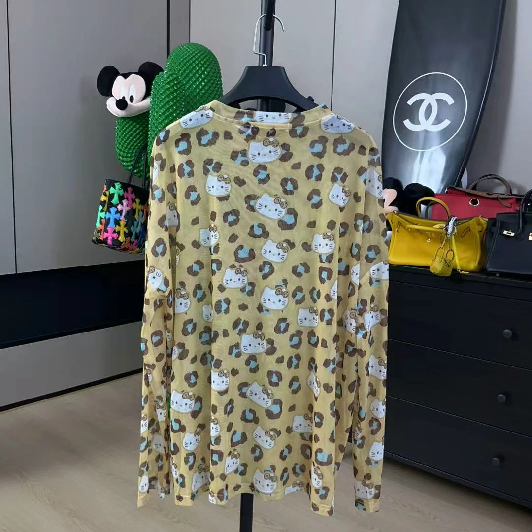 劉發發10【黄色猫咪】卡通防晒长袖通勤纱网T恤