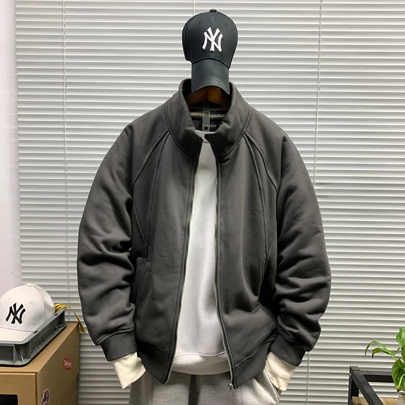 立领开衫卫衣外套男款潮牌休闲百搭秋冬新款薄绒运动重磅潮流上衣