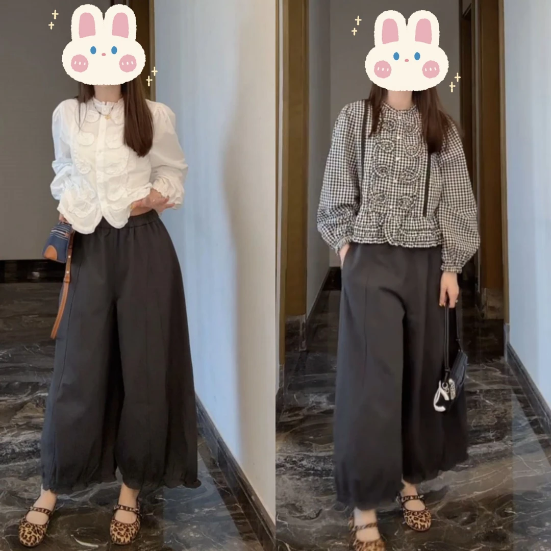 秋季时尚百搭山本风松紧腰弯刀裤+百搭法式复古重工衬衫BB50299