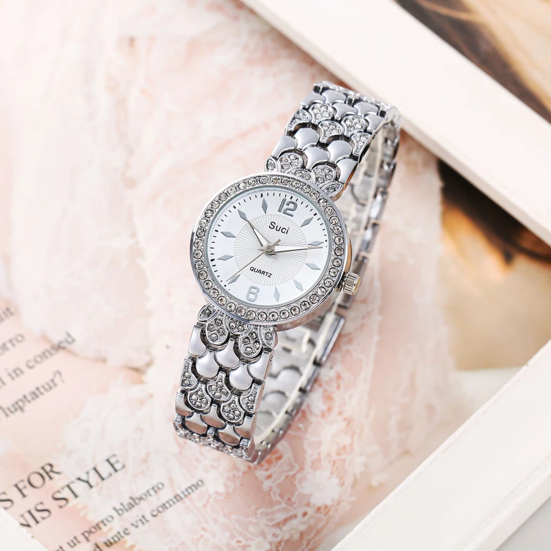 专柜直发女士银白盘钢带轻奢百搭潮流时尚简约气质精致腕表w01