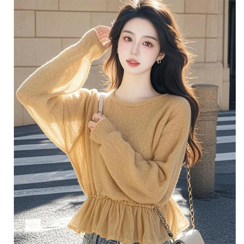 法式高级感宽松圆领毛衣女2025春秋季新款气质慵懒风针织衫上衣服