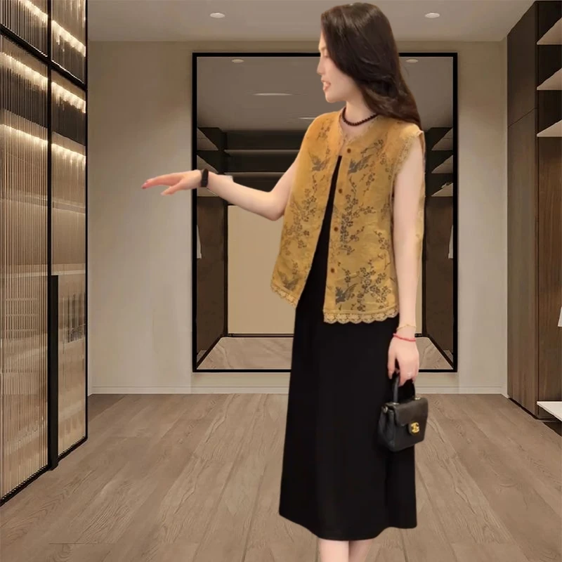 高级感气质新中式马甲外搭2025夏季新款蕾丝提花背心马夹上衣轻薄