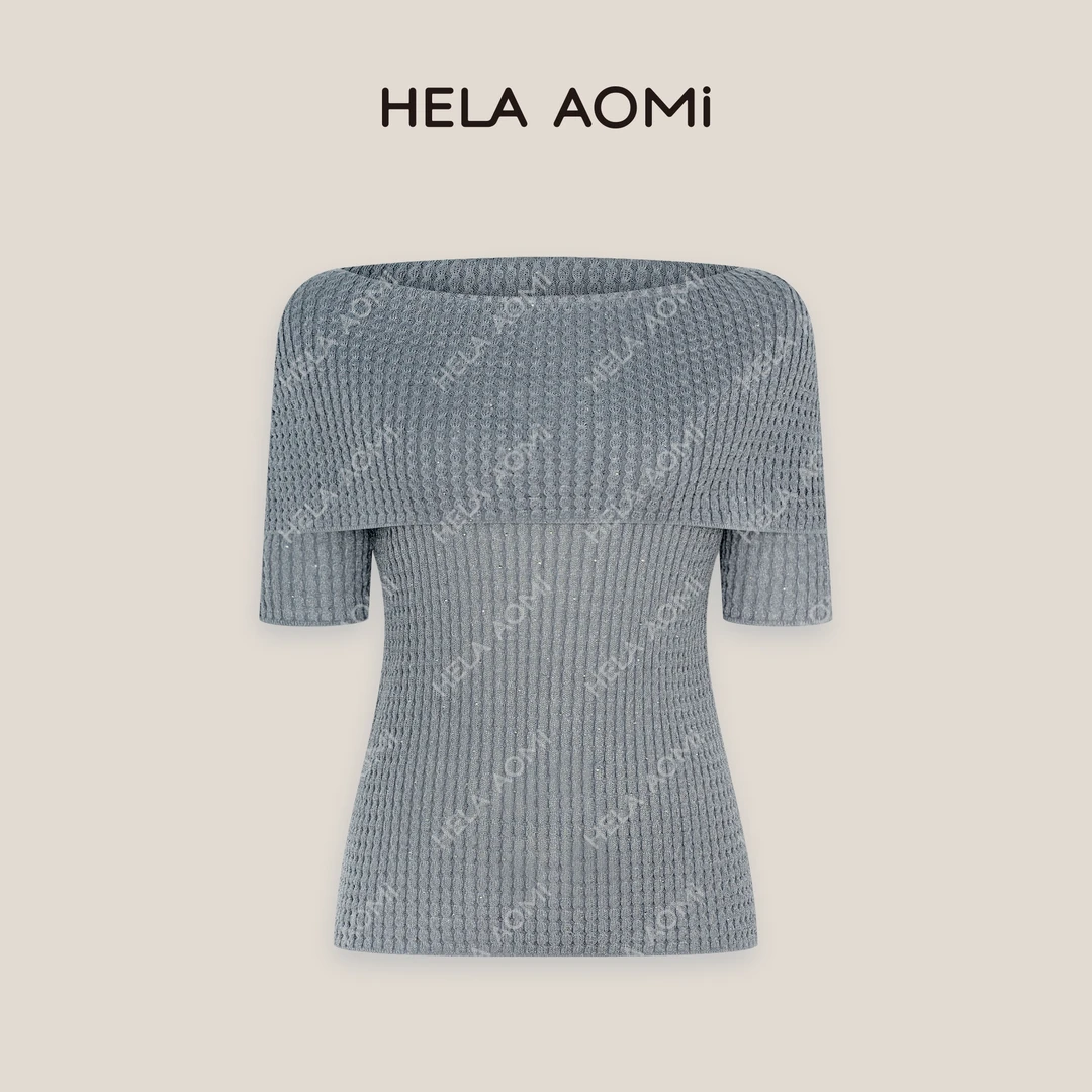 HELAAOMI “一字领”翻领套头一字肩小众烫钻重工针织衫CY5AM31672